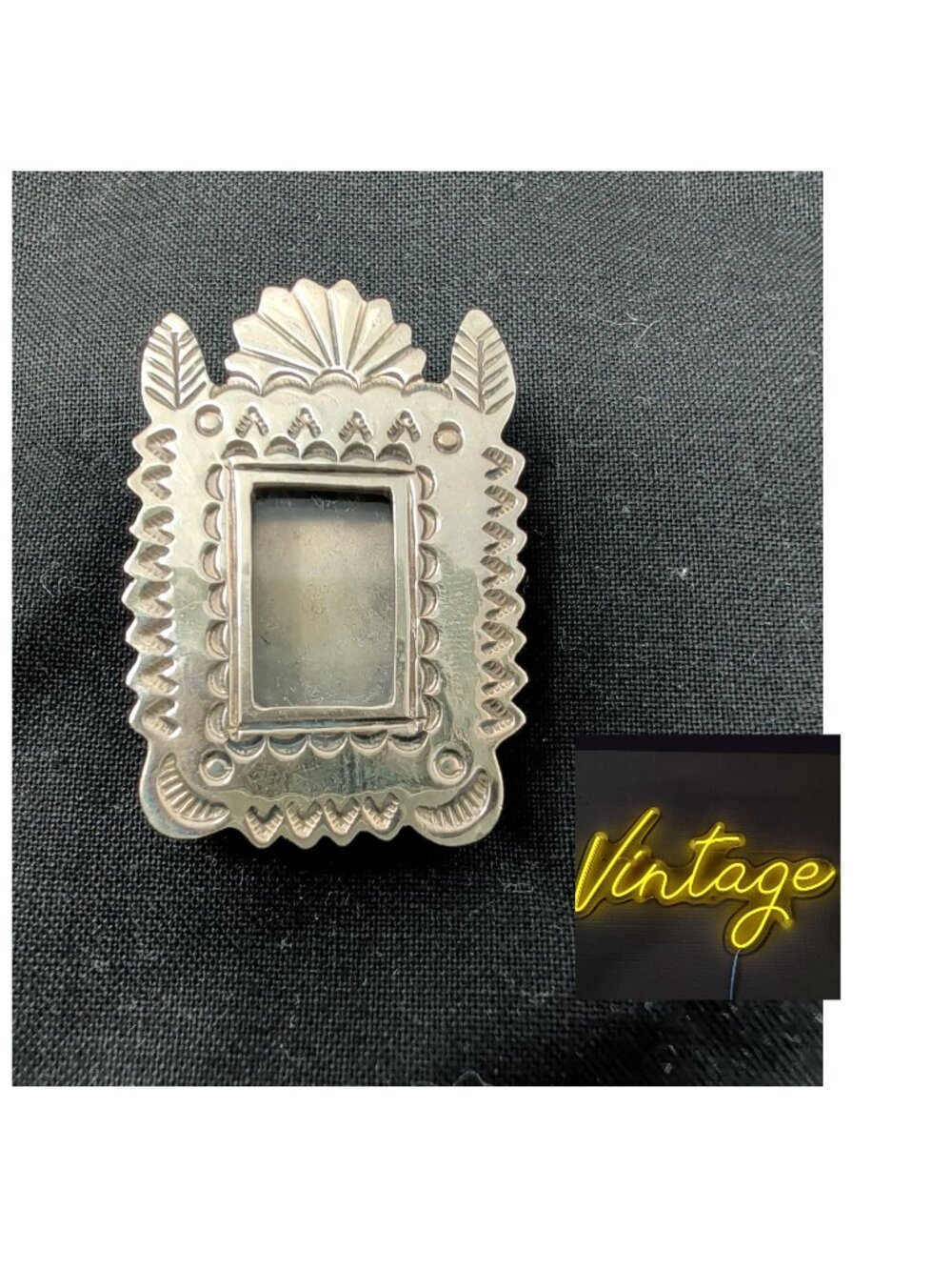 Vintage Mexican Tin Brooch Picture Frame Pin